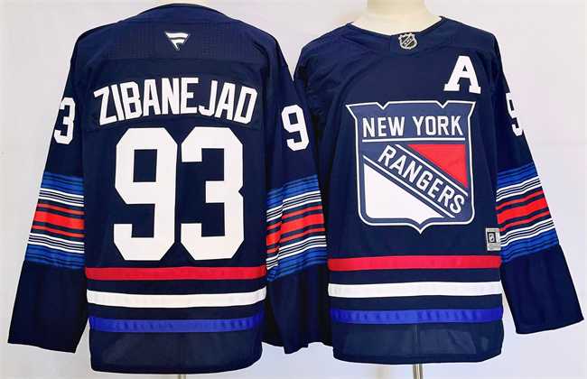 Mens New York Rangers #93 Mika Zibanejad Navy 2024-25 Stitched Jersey->new york rangers->NHL Jersey